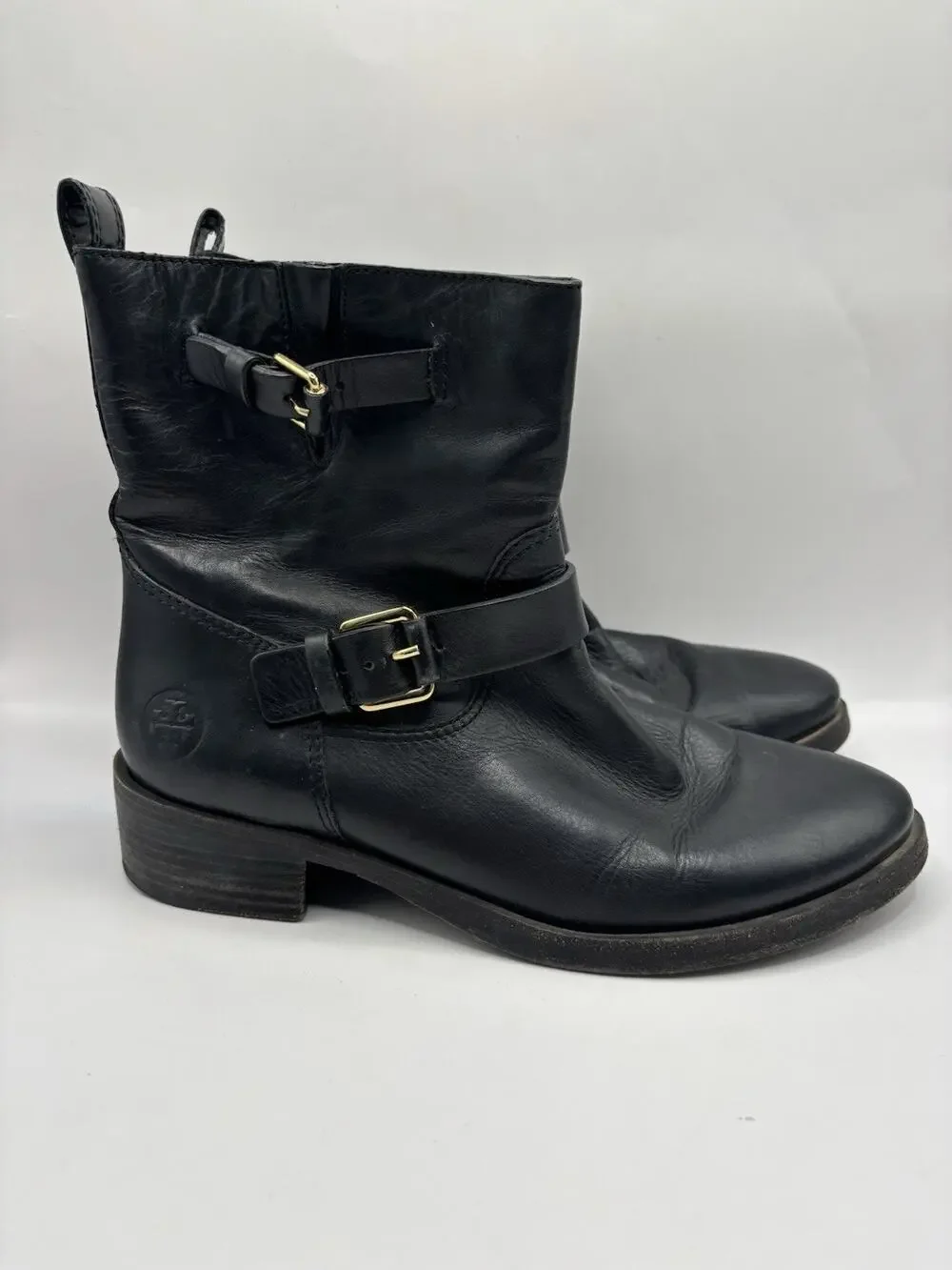 Tory Burch Bennie Moto Black Leather Boots Women Size 9